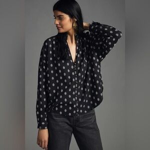 Pilcro by Anthropologie The Tavi Embroidered Buttondown Blouse Size Medium